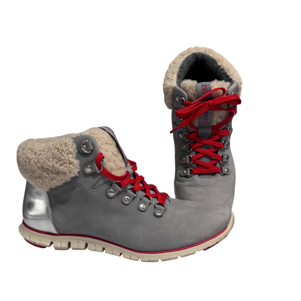 Cole Haan Zerogrand Hiker Boots Womens 8B Grey Waterproof Silver Red W09836 Good